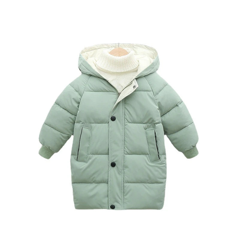Light green puffer jacket with a hood 